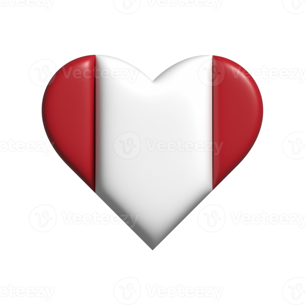 Peru heart flag shape. 3d render png