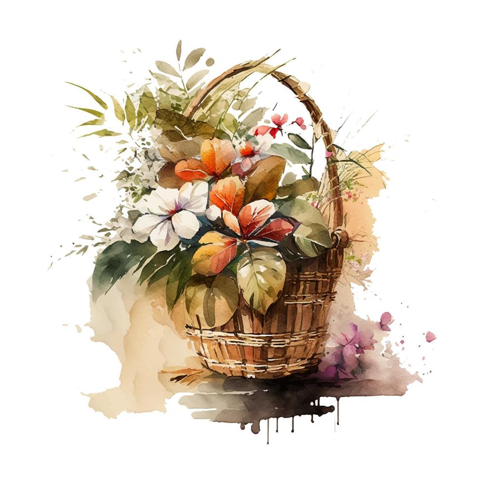 Watercolor Flowers Clipart vector, Easter Basket Png, Spring Floral Clip Art, Easter Sublimation Png, Watercolor Flower vector