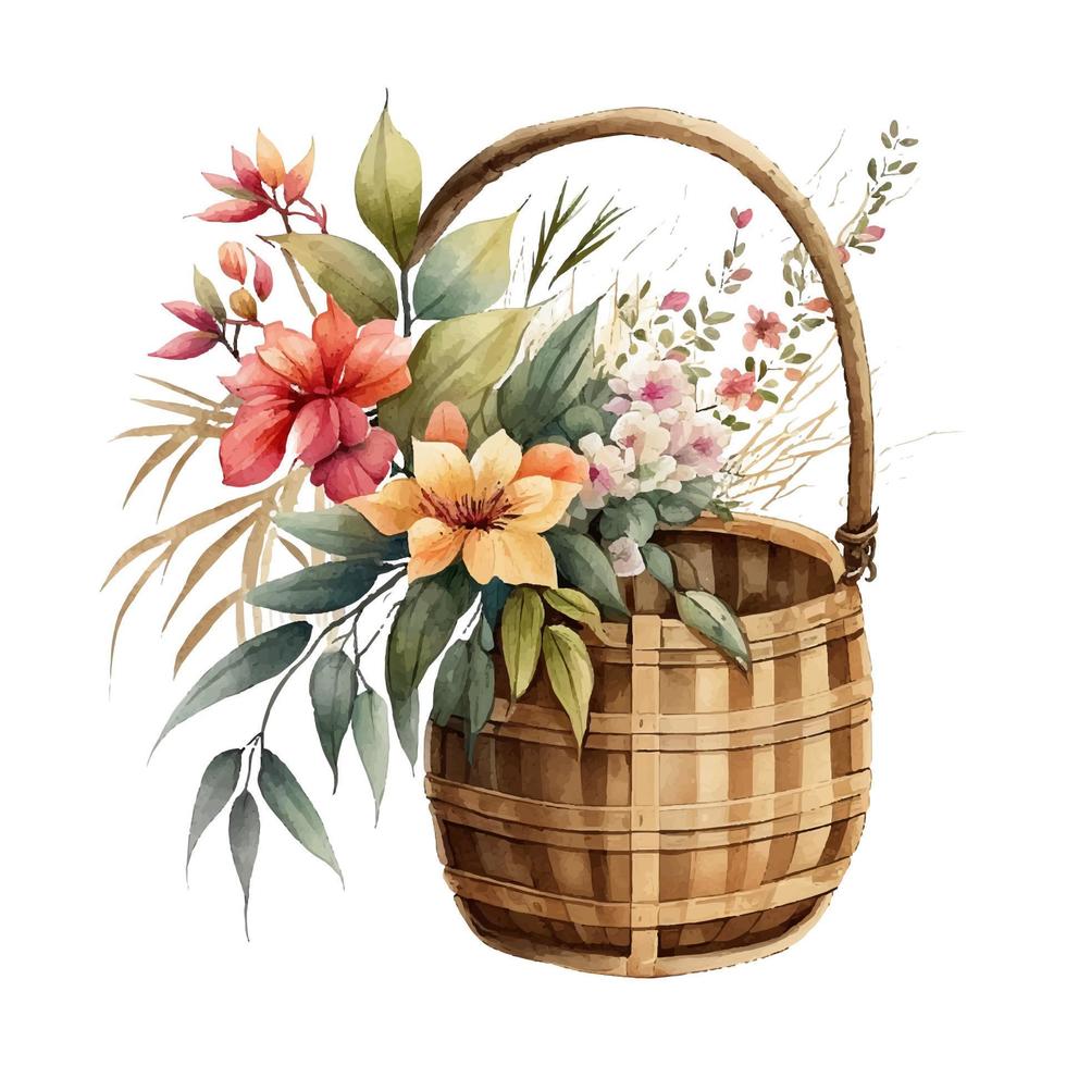 Watercolor Flowers Clipart vector, Easter Basket Png, Spring Floral