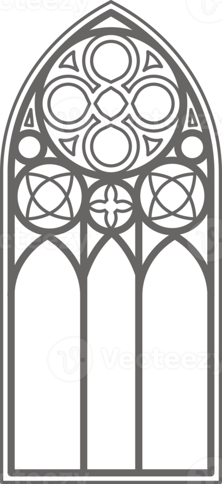 Gothic window outline illustration. Silhouette of vintage stained glass church frame. Element of traditional European architecture png