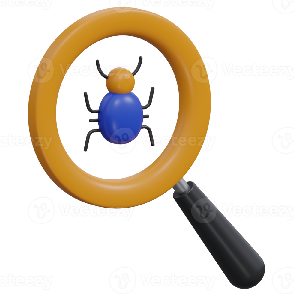 bug search 3d render icon illustration with transparent background, cyber security png