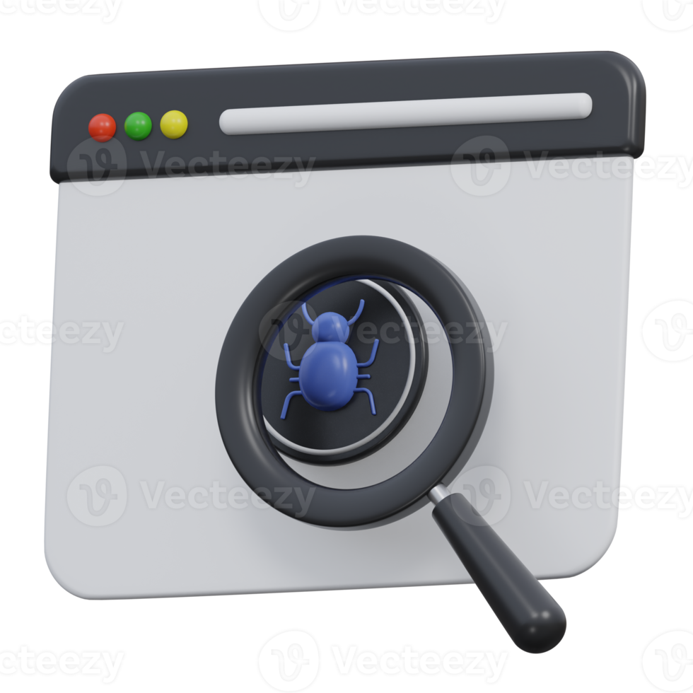 scanning virus 3d render icon illustration with transparent background, cyber security png