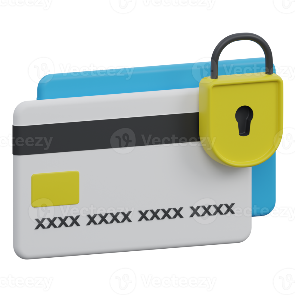 credit card lock 3d render icon illustration with transparent background, protection and security png