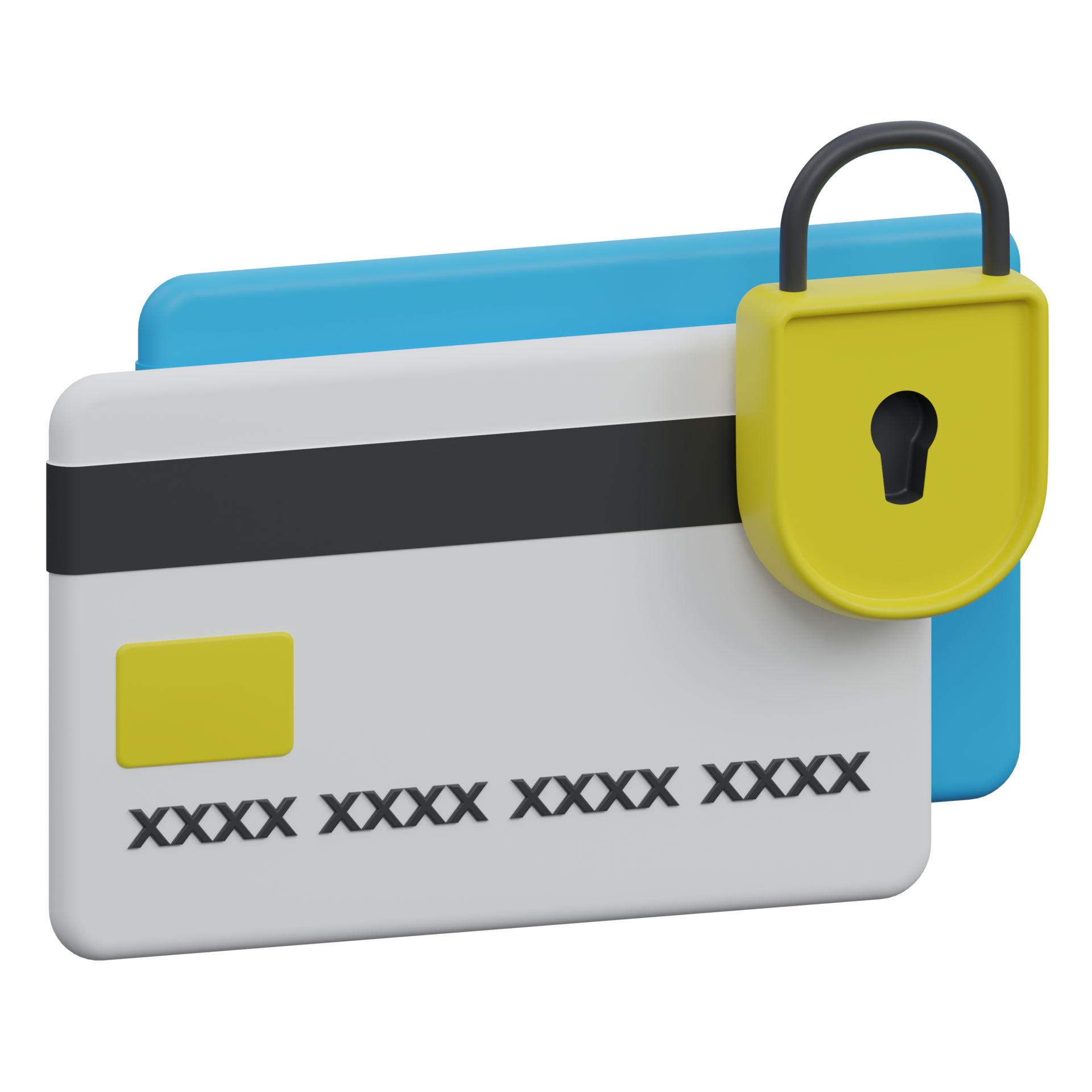 credit card lock 3d render icon illustration with transparent