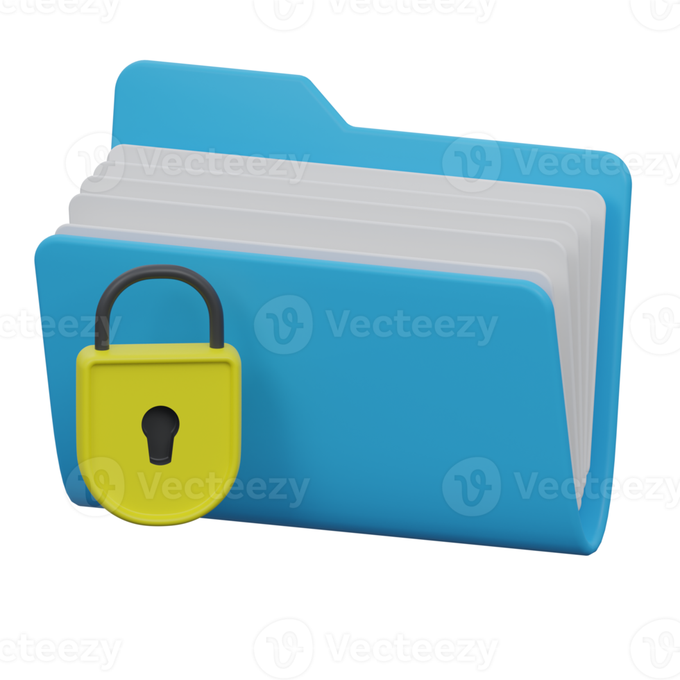 secure folder 3d render icon illustration with transparent background, protection and security png