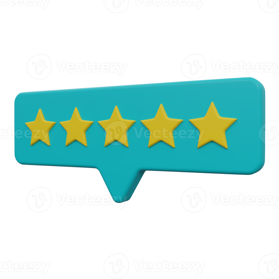 5 stars feedback 3d render icon illustration with transparent background png