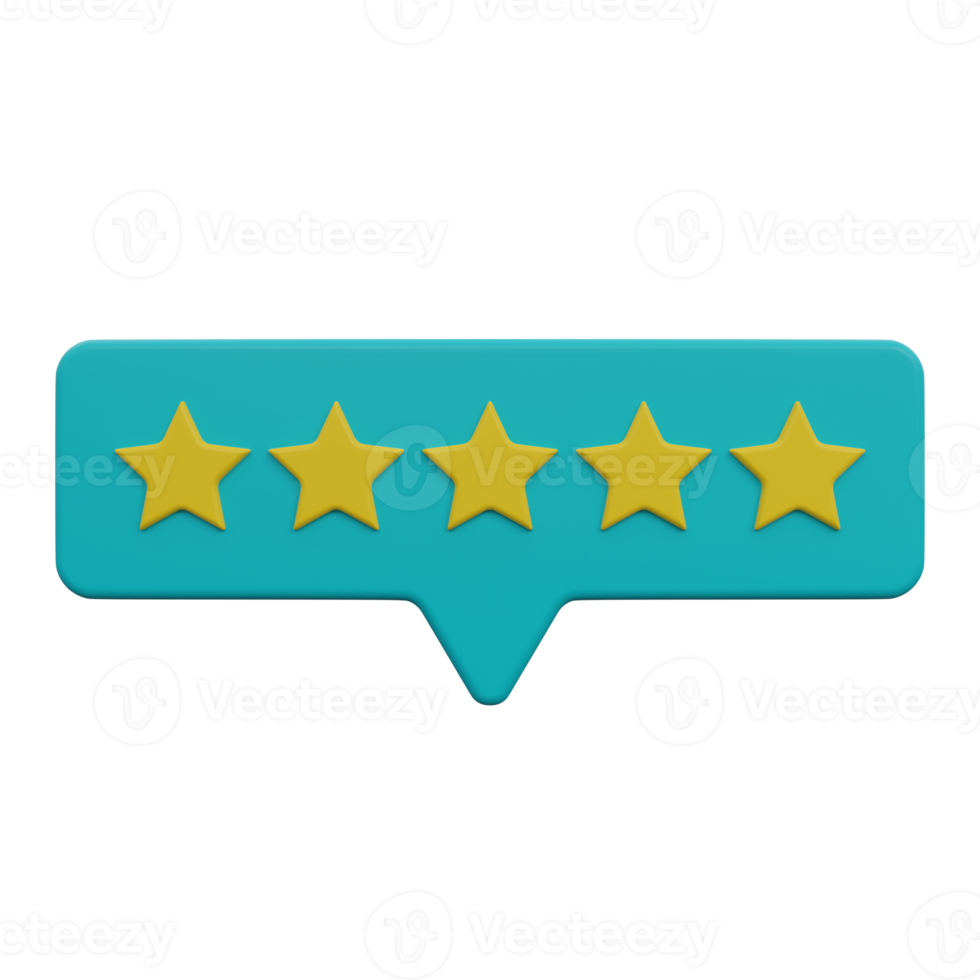 5 stars feedback 3d render icon illustration with transparent background png