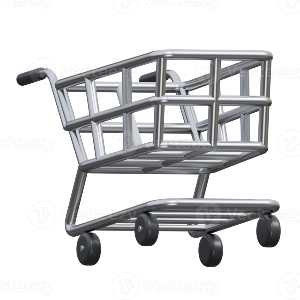 shopping cart 3d rendering icon illustration, png transparent background, shopping and retail