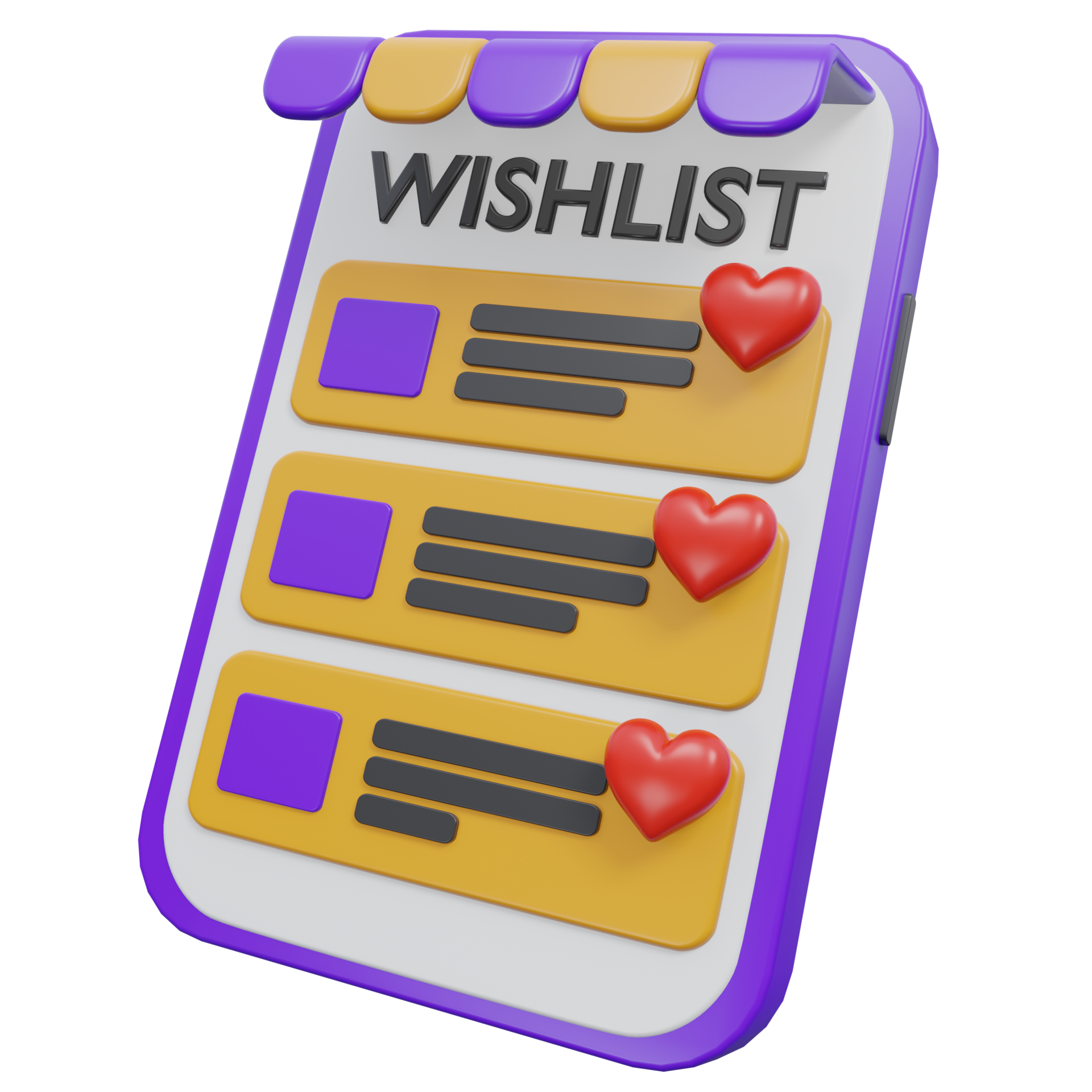 Free wishlist 3d rendering icon illustration, png transparent