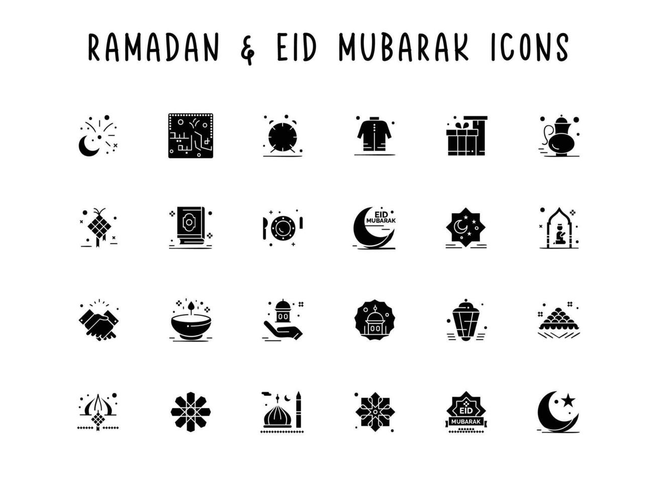 Set of ramadan and eid mubarak icons vector