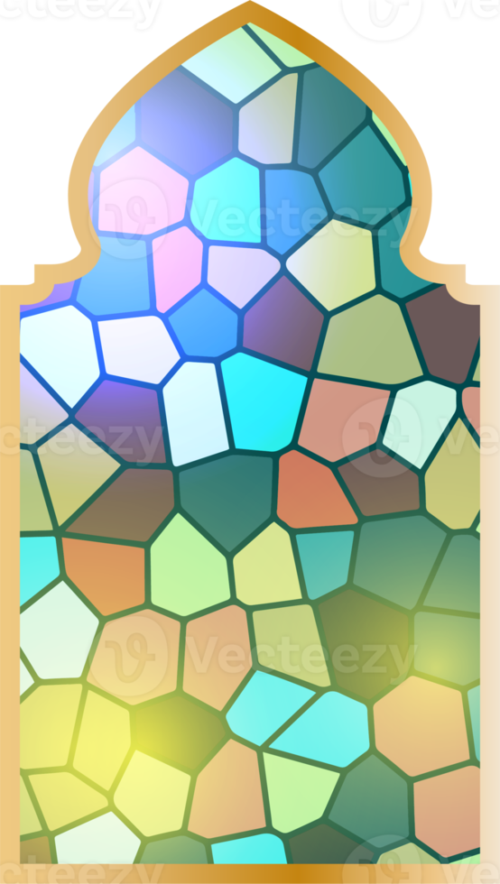 Arabic stained glass window. Islamic architecture element png