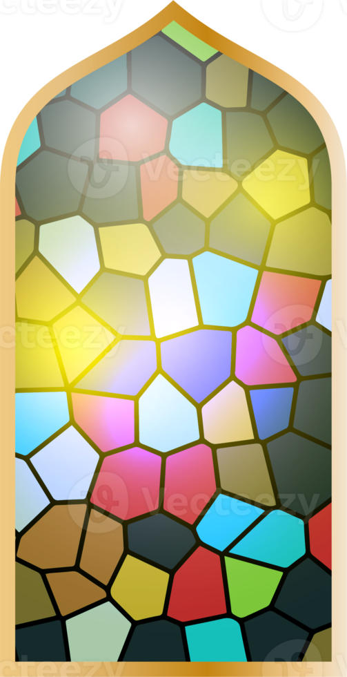 Arabic stained glass window. Islamic architecture element png