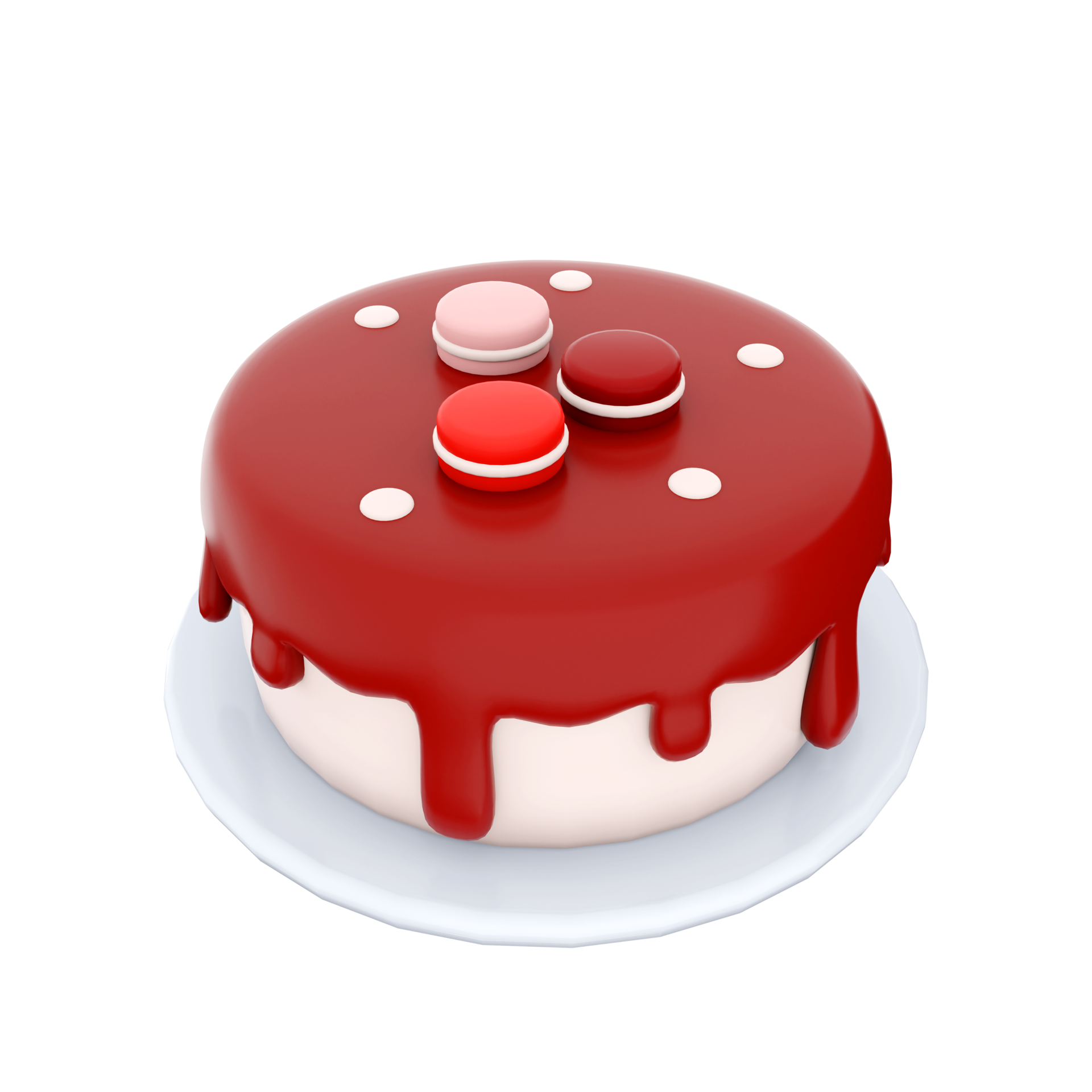 Free 3d rendering cake with macarons on top icon. 3d render dessert