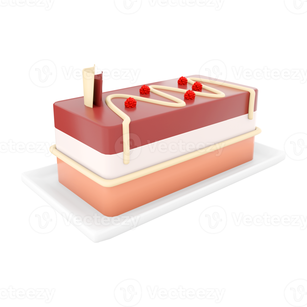 3d rendering cheesecake with raspberries and chocolate icon. 3d render three-layer sweet dessert with raspberry filling icon. Cheesecake with raspberries and chocolate. png