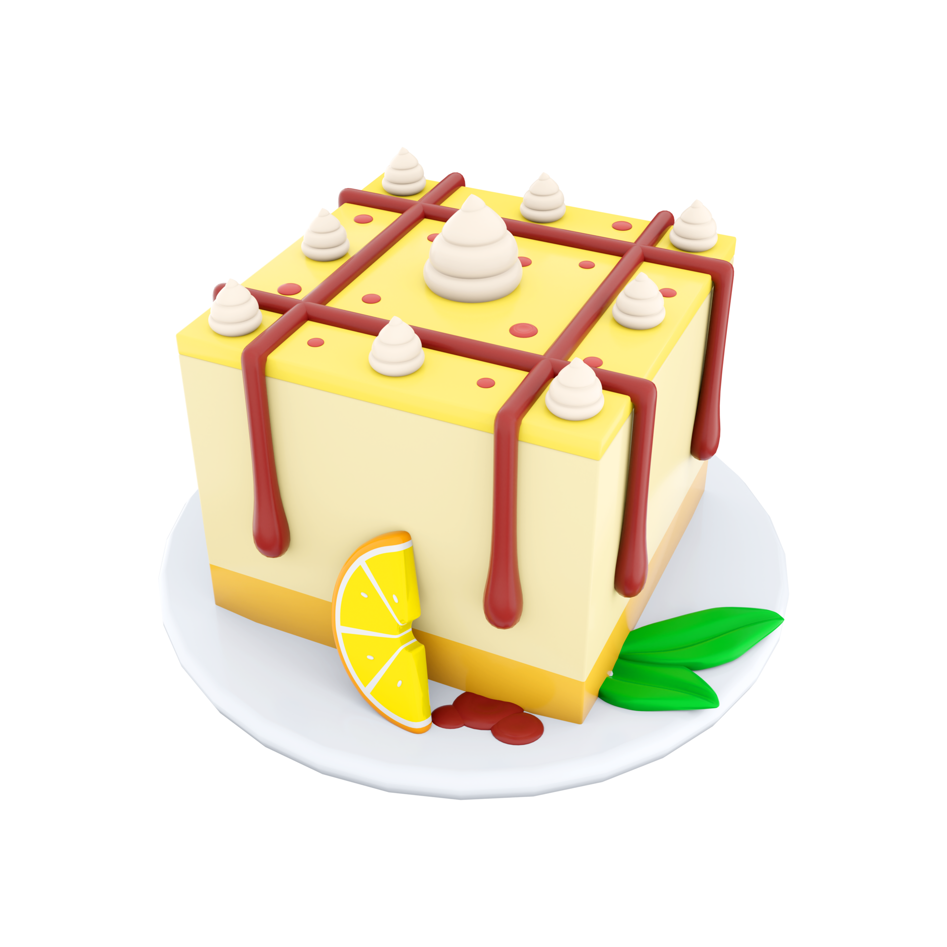 3d Rendern Zitrone Käsekuchen Symbol. 3d machen Käsekuchen mit Zitrone ...
