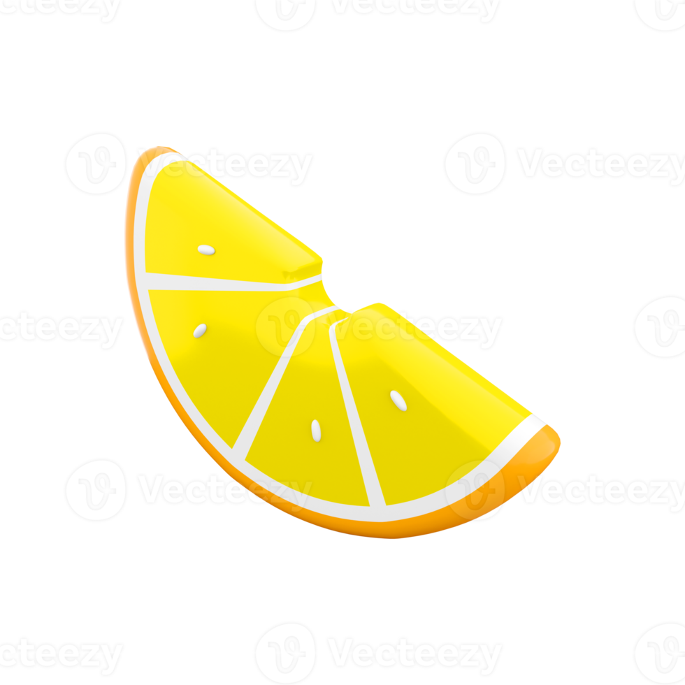 3d rendering slice of lemon icon. 3d render ripe yellow lemon icon. Slice of lemon. png