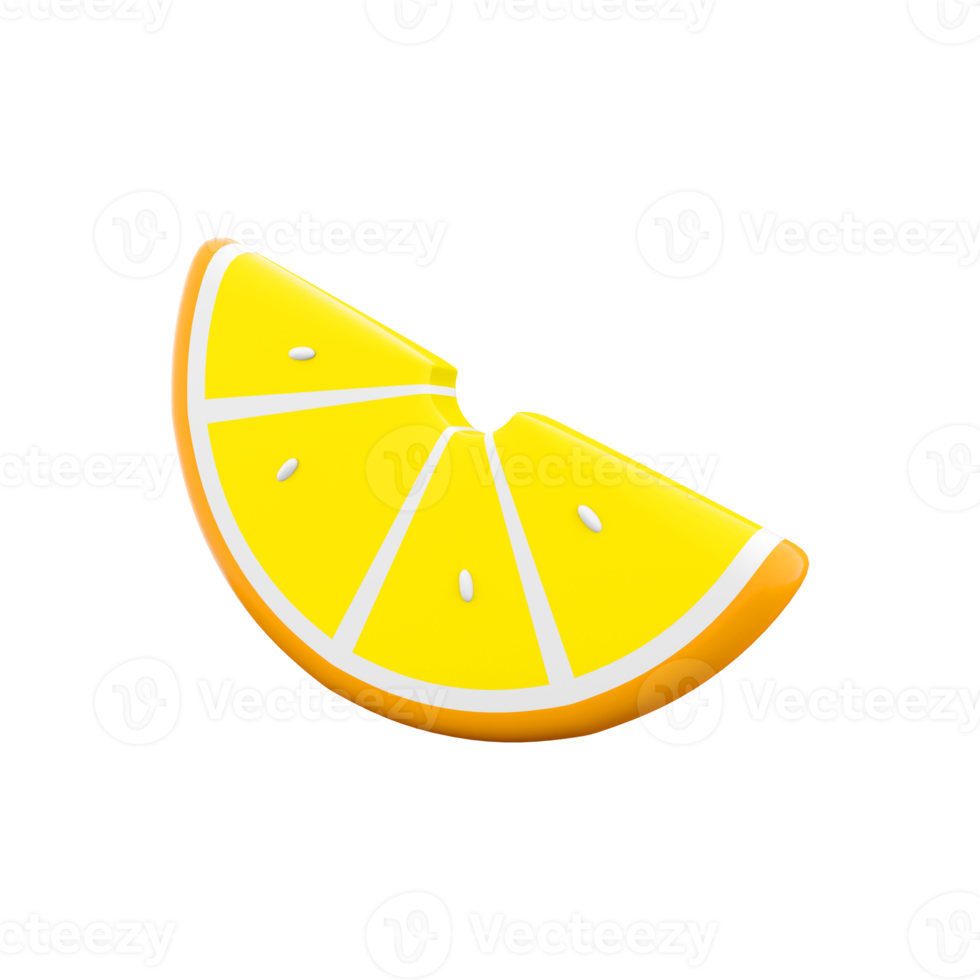 3d rendering slice of lemon icon. 3d render ripe yellow lemon icon. Slice of lemon. png