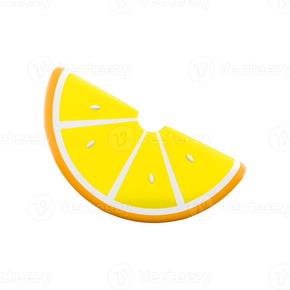 3d rendering slice of lemon icon. 3d render ripe yellow lemon icon. Slice of lemon. png