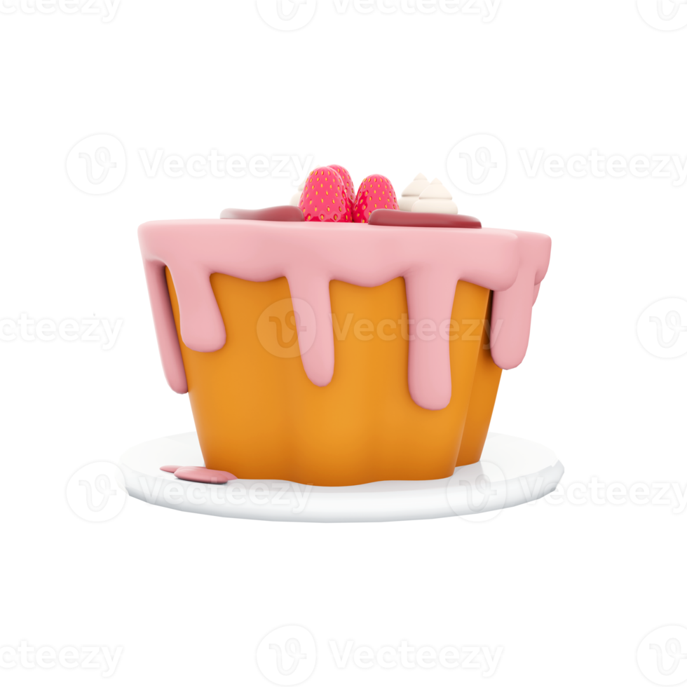 3d rendering cute birthday strawberry cake with cherry glaze icon. 3d render icon sweet cake for surprise birthday, mother's, Valentine's Day. Strawberry cake with cherry glaze. png