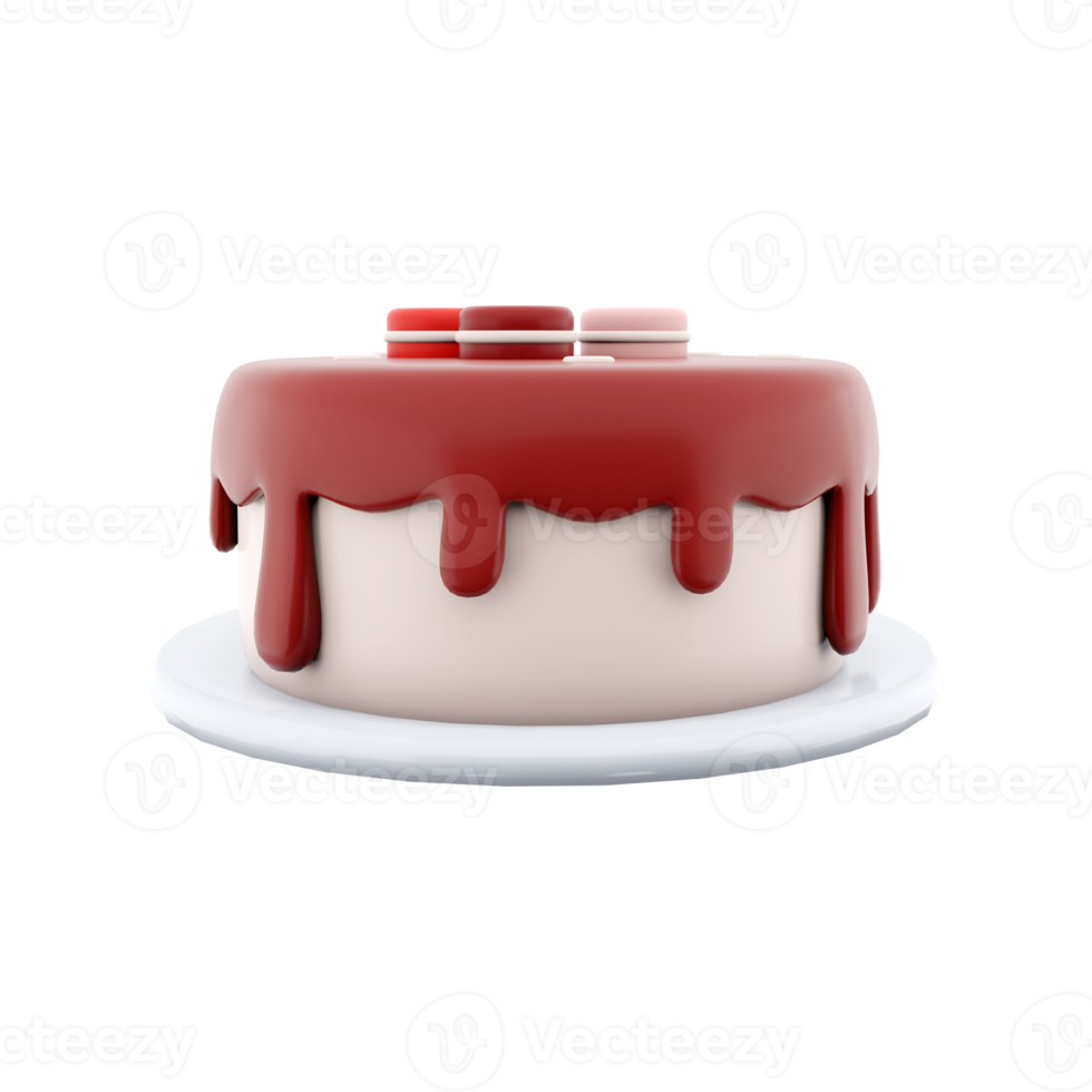 3d rendering cake with macarons on top icon. 3d render dessert with macarons and chocolate icing icon. Cake with macarons on top. png