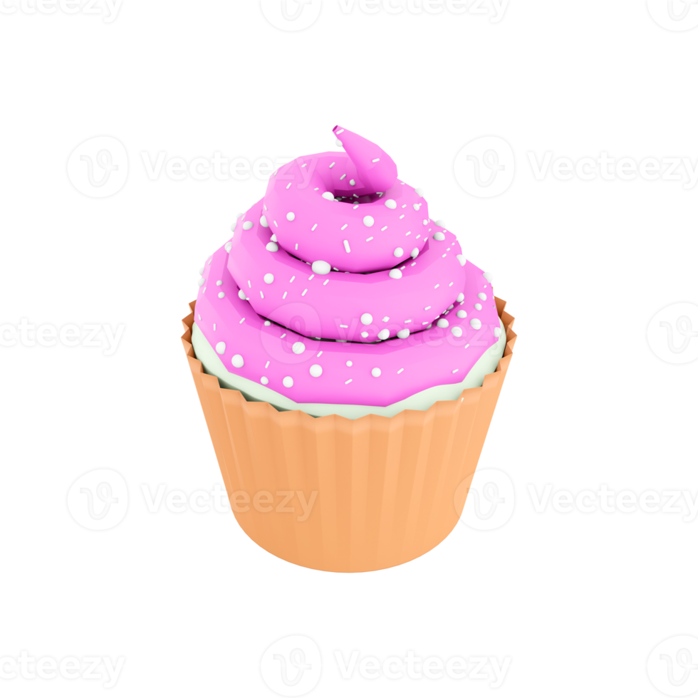 3d rendering cute pink cupcake icon. 3d render Sweet cupcakes set with berry cream icon. Pink cupcake. png