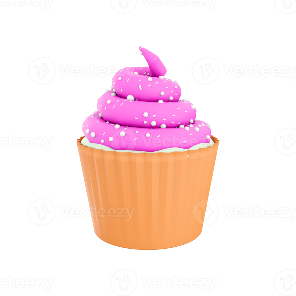 3d rendering cute pink cupcake icon. 3d render Sweet cupcakes set with berry cream icon. Pink cupcake. png