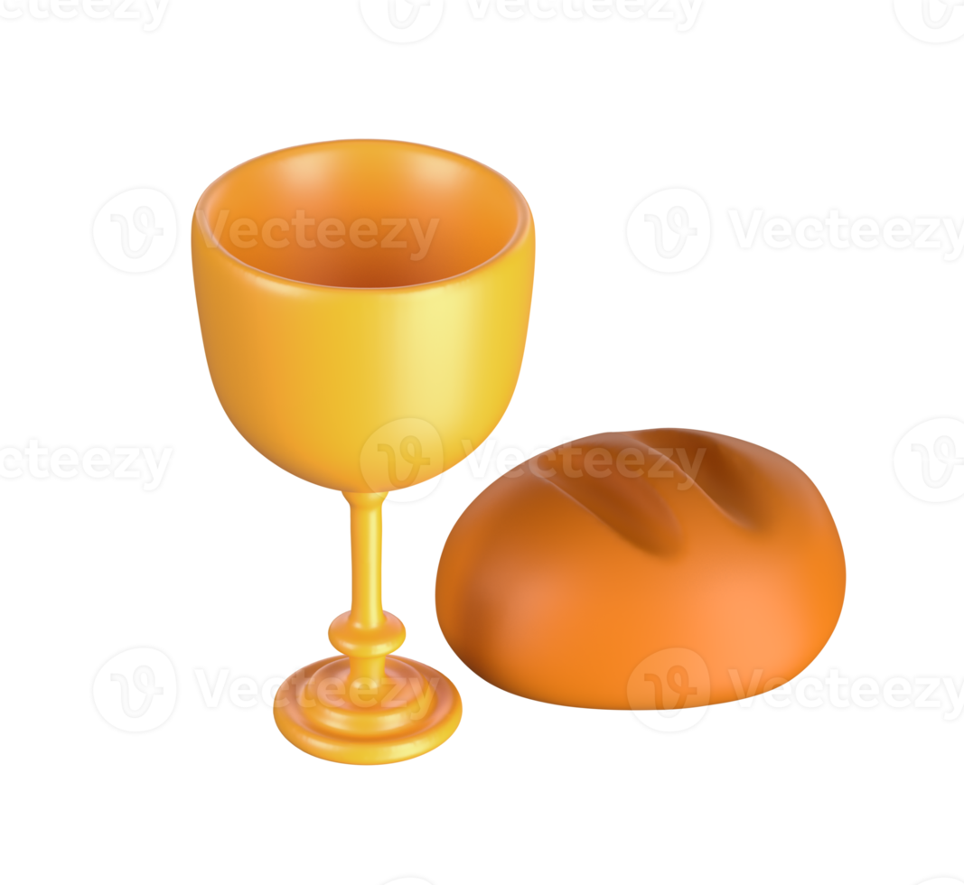 3d icoon Eucharistie brood en Liaan. sacrament van heilig gemeenschap religie christen spiritualiteit. geïsoleerd Aan wit achtergrond met knipsel pad png