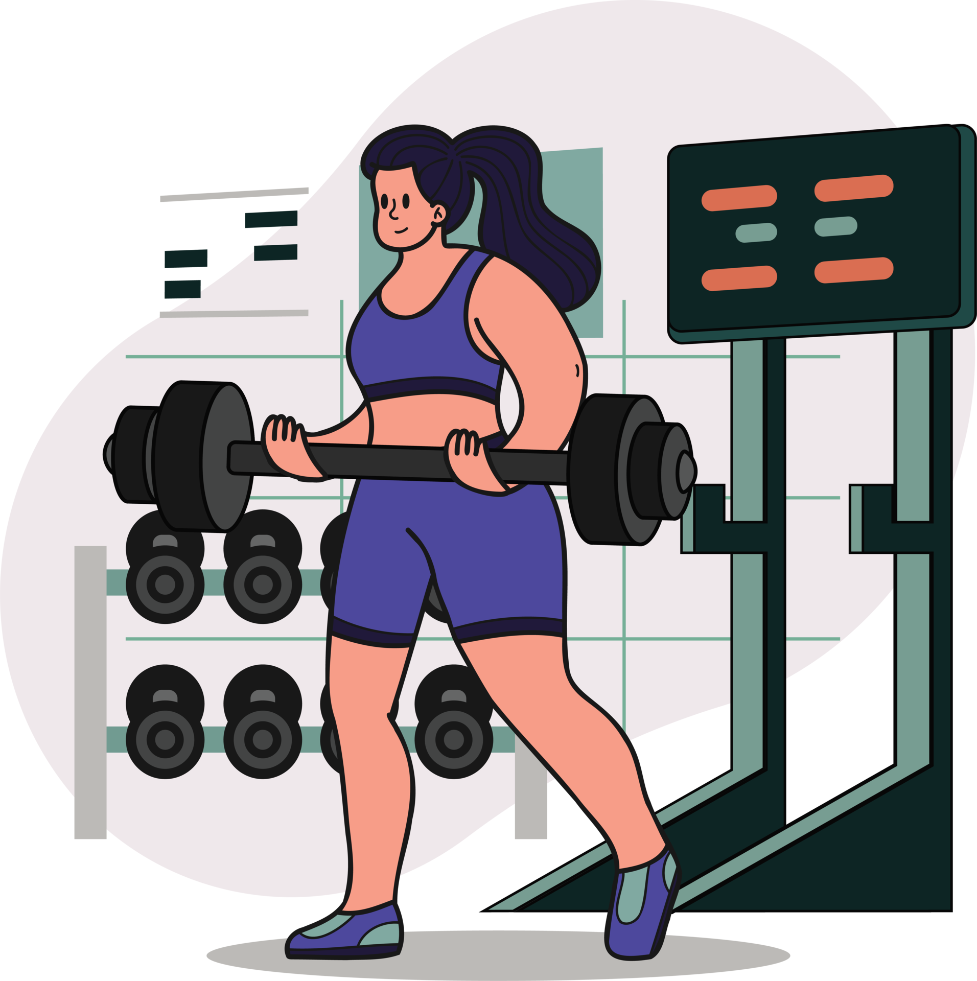Healthy Fitness Girl Lifting Weights In Gym Illustration In Doodle healthy-fitness-girl-lifting-weights-in-gym-illustration-in-doodle