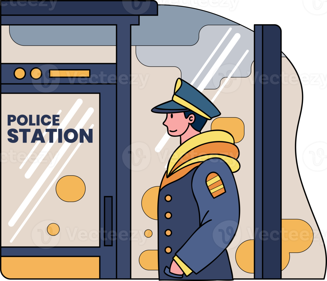 police and police station illustration in doodle style png