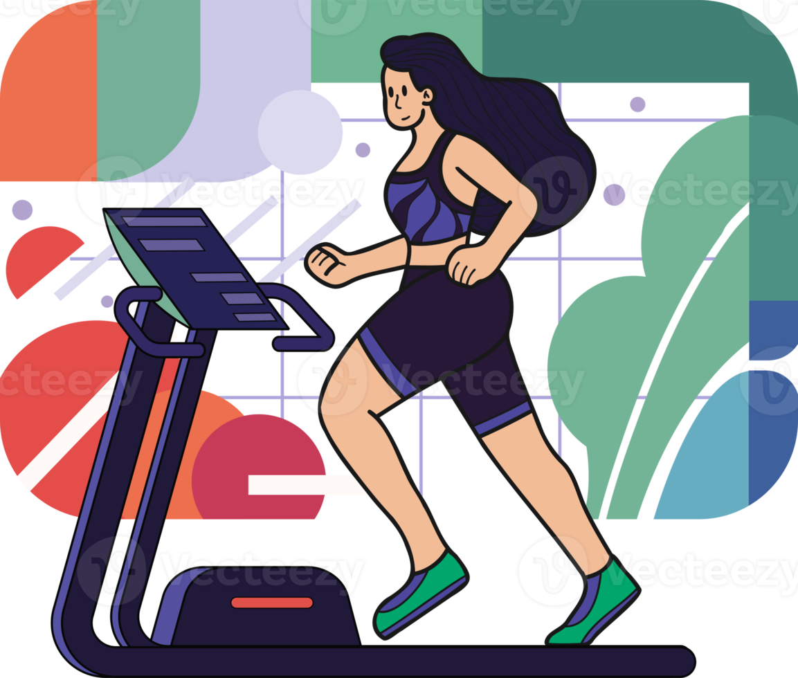 Healthy loving fitness girl running in the gym illustration in doodle style png