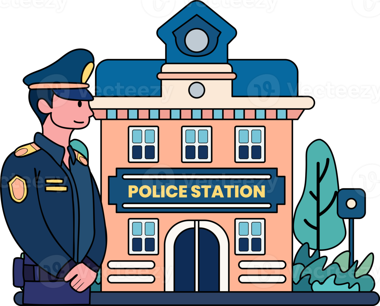 polizia e polizia stazione illustrazione nel scarabocchio stile png