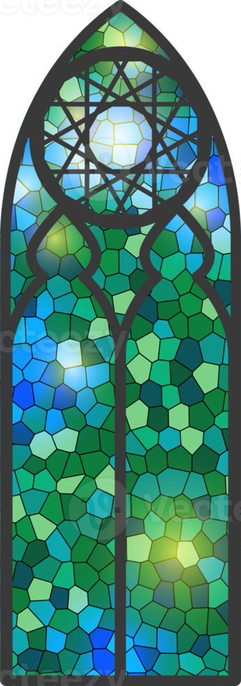 Gothic window. Vintage stained glass church frame. Element of traditional European architecture png