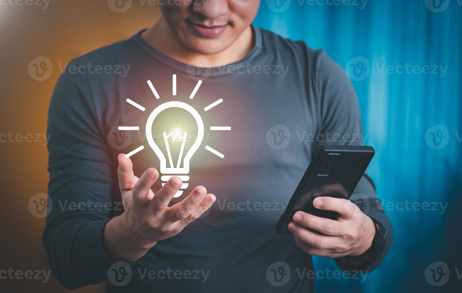 Businessmen using mobile phones, searching online for new ideas, with internet technology, global data connection concept. with technology internet, big data, information search, online marketing photo