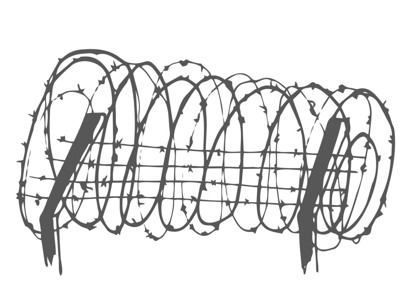 Metal steel barbed spiral wire with thorns or spikes realistic vector illustration isolated on transparent background with shadow. Fencing or barrier doodle element