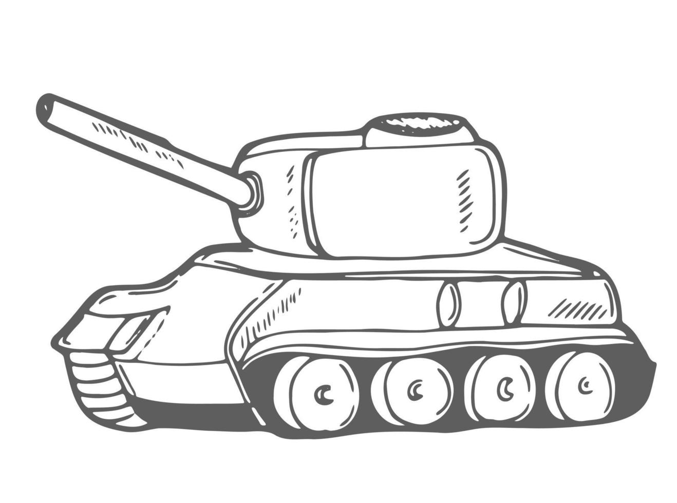 Tank icon in doodle sketch lines. Military weapon war. vector