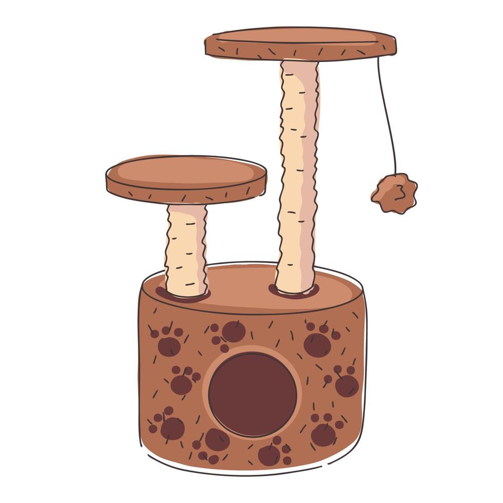 Vertical soft scratching post for a pet.  The kitten sharpens its claws. Cat Toy vector