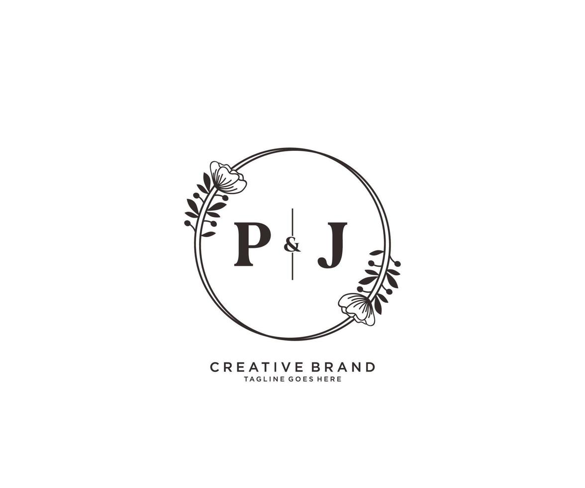 initial PJ letters hand drawn feminine and floral botanical logo suitable for spa salon skin hair beauty boutique and cosmetic company. vector