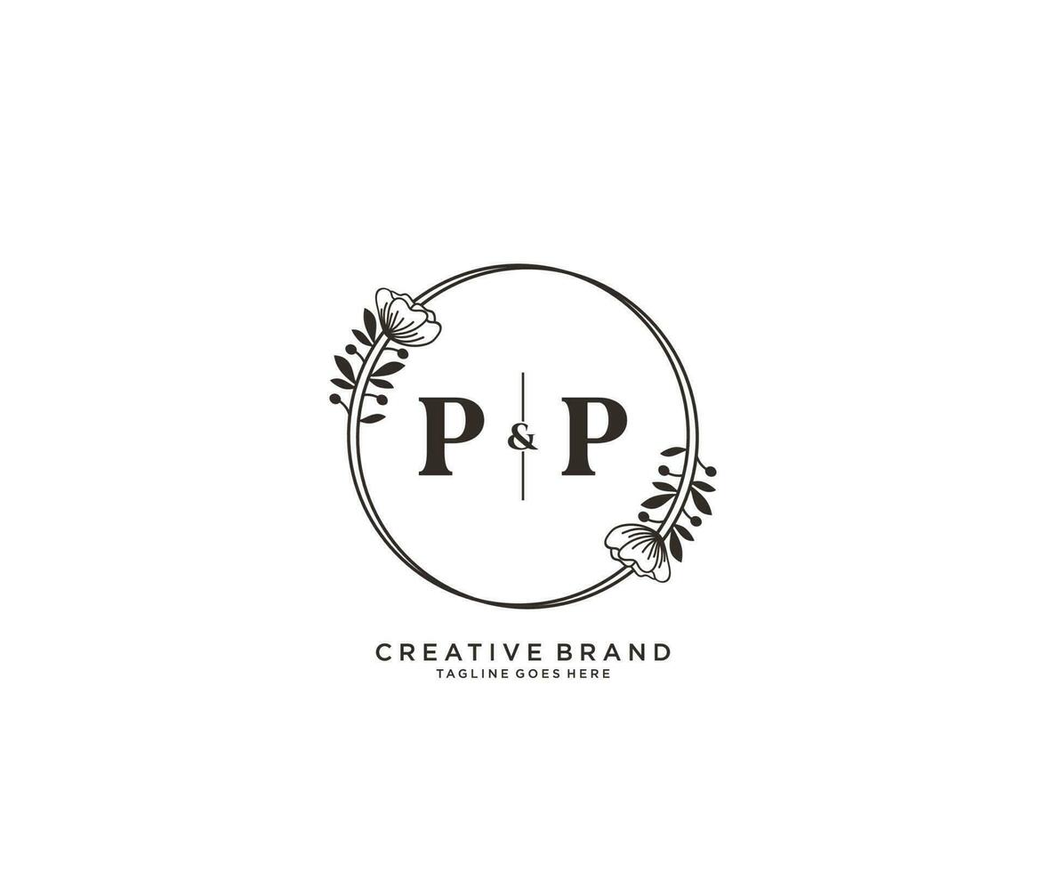 initial PP letters hand drawn feminine and floral botanical logo suitable for spa salon skin hair beauty boutique and cosmetic company. vector