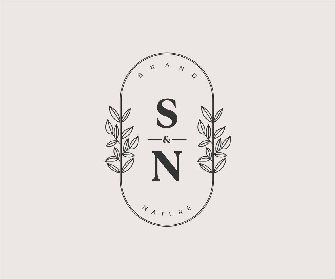 initial SN letters Beautiful floral feminine editable premade monoline logo suitable for spa salon skin hair beauty boutique and cosmetic company. vector