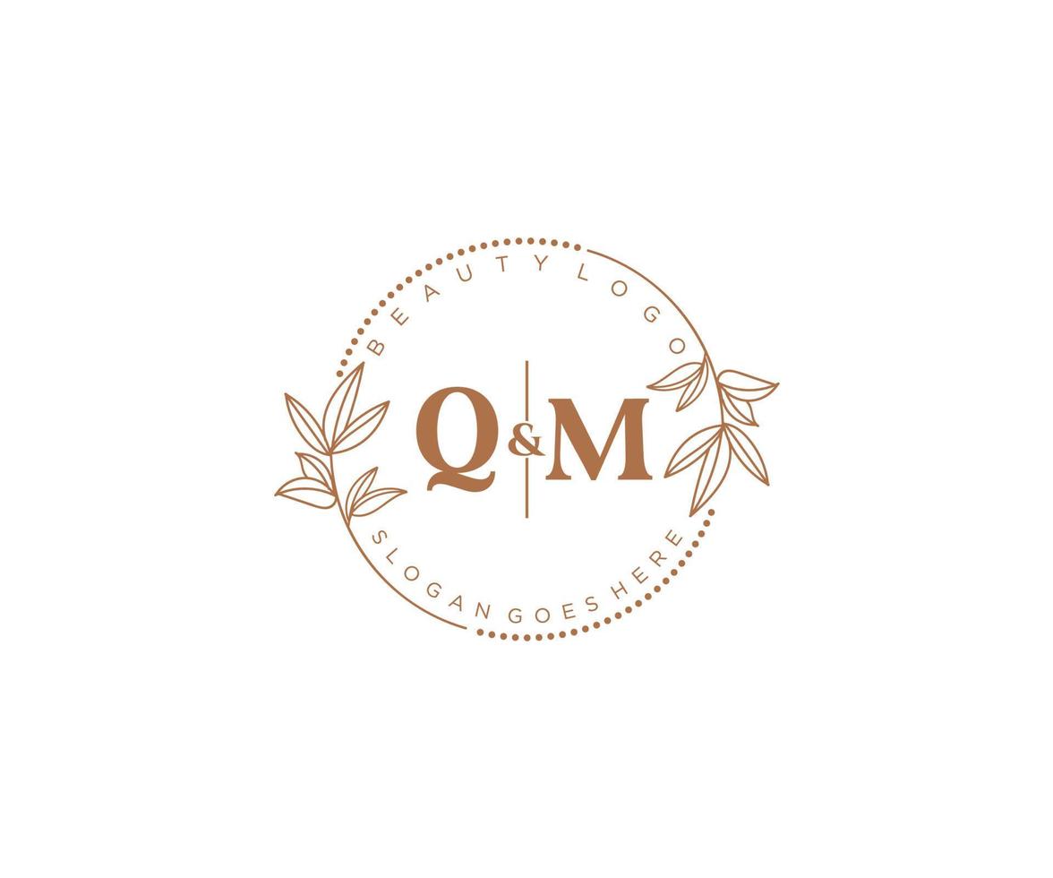 initial QM letters Beautiful floral feminine editable premade monoline logo suitable for spa salon skin hair beauty boutique and cosmetic company. vector