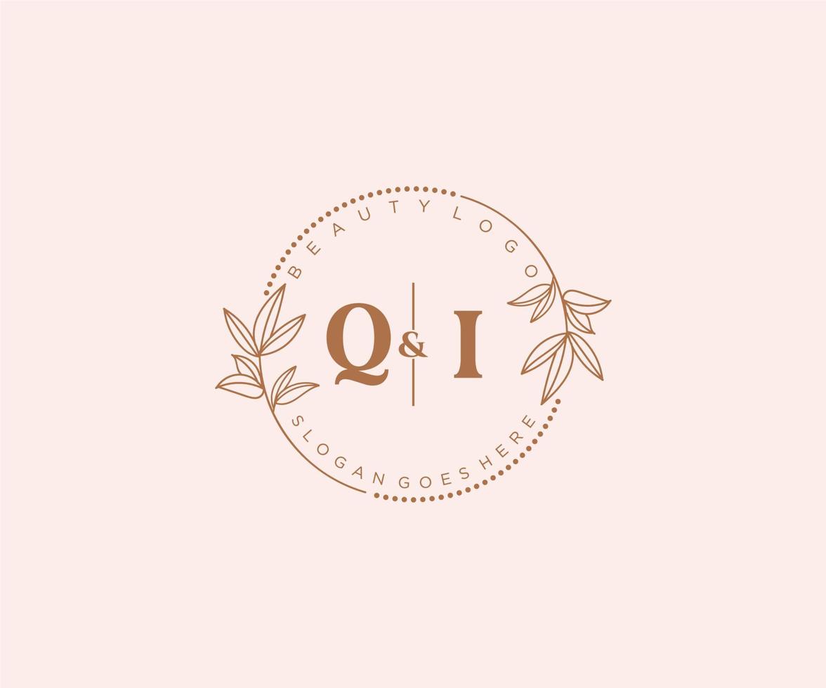 initial QI letters Beautiful floral feminine editable premade monoline logo suitable for spa salon skin hair beauty boutique and cosmetic company. vector