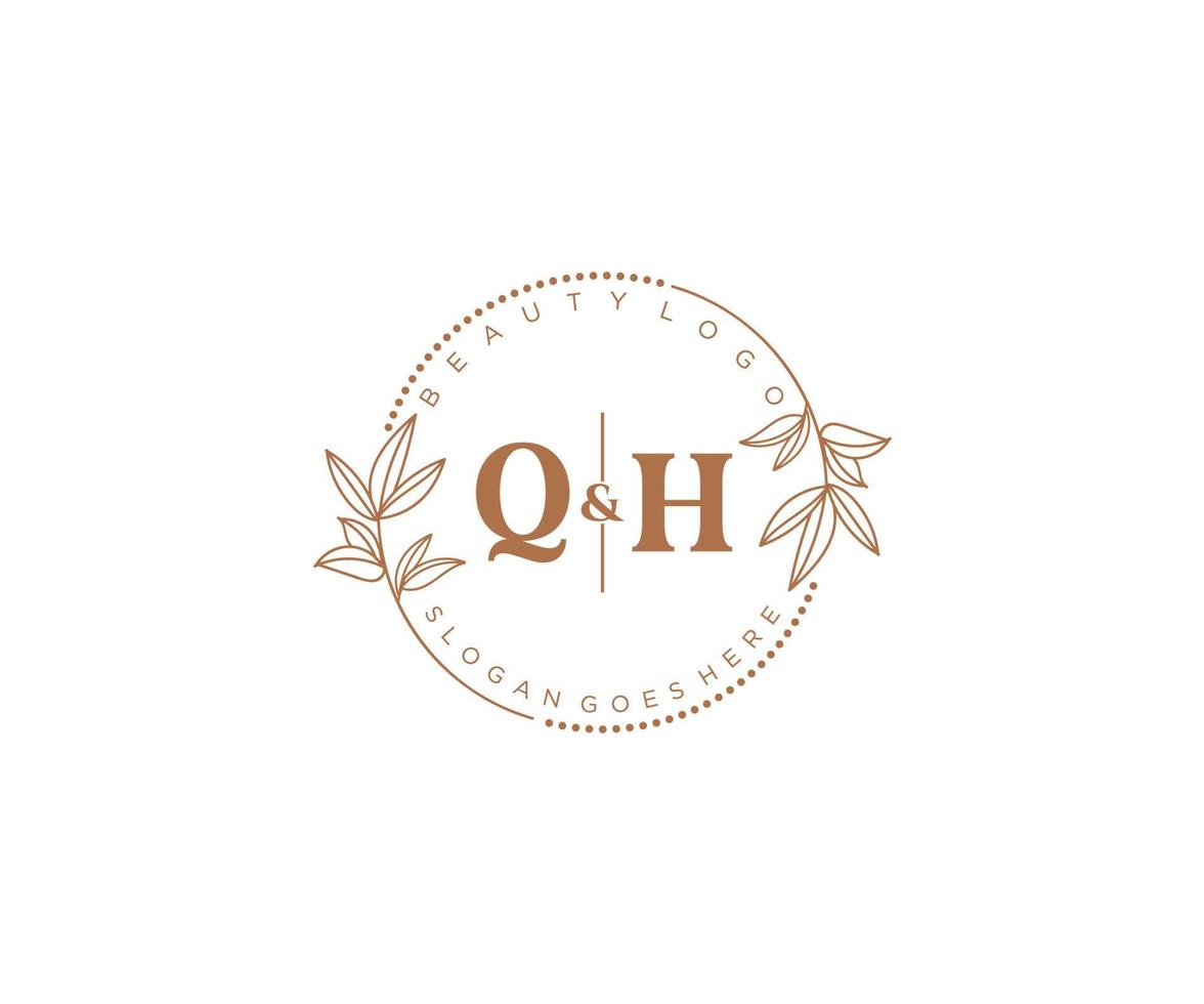 initial QH letters Beautiful floral feminine editable premade monoline logo suitable for spa salon skin hair beauty boutique and cosmetic company. vector