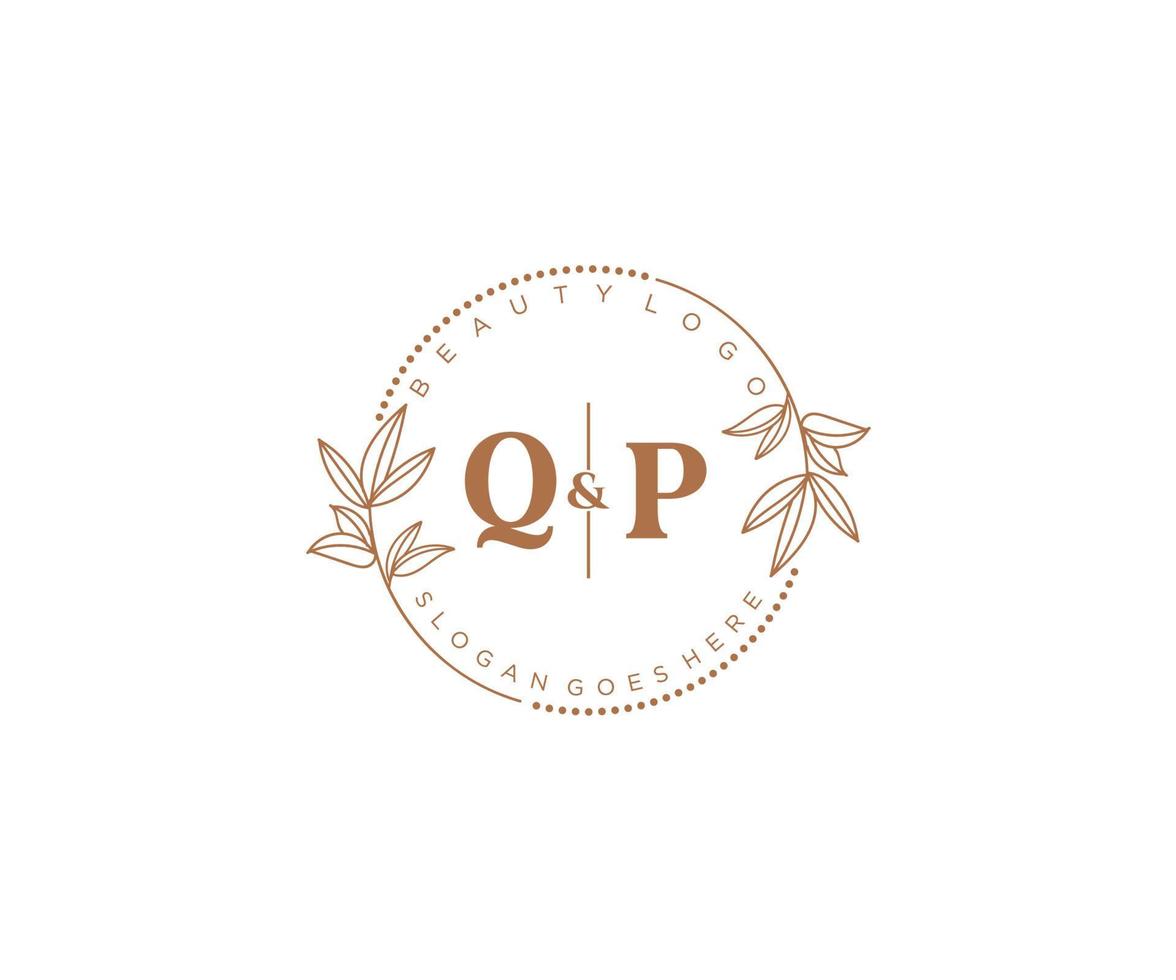 initial QP letters Beautiful floral feminine editable premade monoline logo suitable for spa salon skin hair beauty boutique and cosmetic company. vector