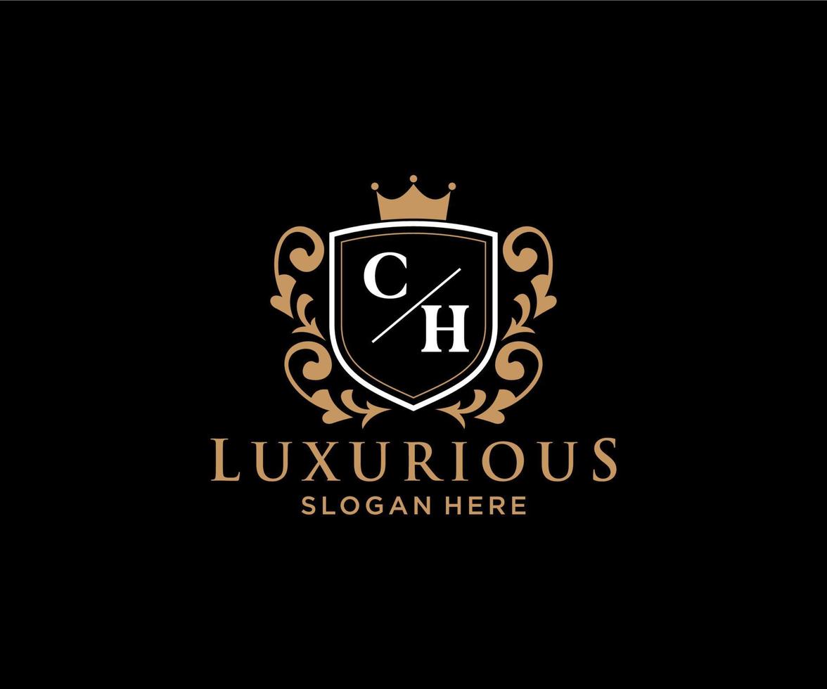 Initial CH Letter Royal Luxury Logo template in vector art for Restaurant, Royalty, Boutique, Cafe, Hotel, Heraldic, Jewelry, Fashion and other vector illustration.