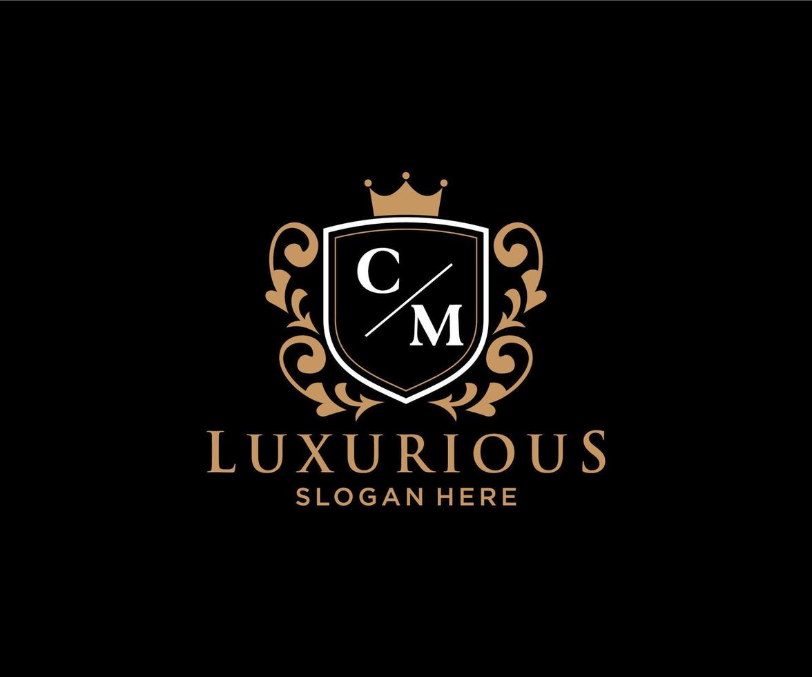 Initial CM Letter Royal Luxury Logo template in vector art for Restaurant, Royalty, Boutique, Cafe, Hotel, Heraldic, Jewelry, Fashion and other vector illustration.