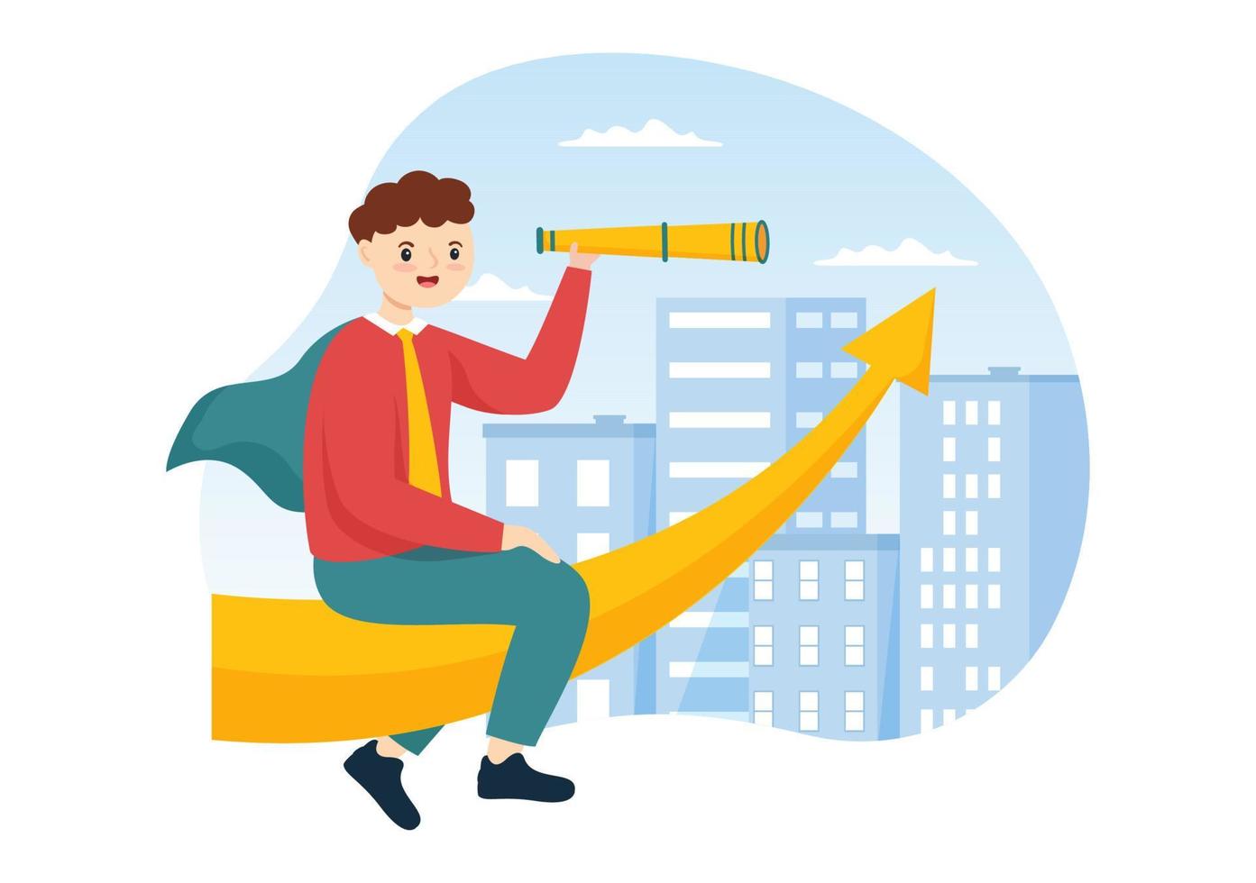 Ambition Illustration with Entrepreneur Climbing the Ladder to Success and Career Development in Flat Cartoon Business Plan Hand Drawing Template vector