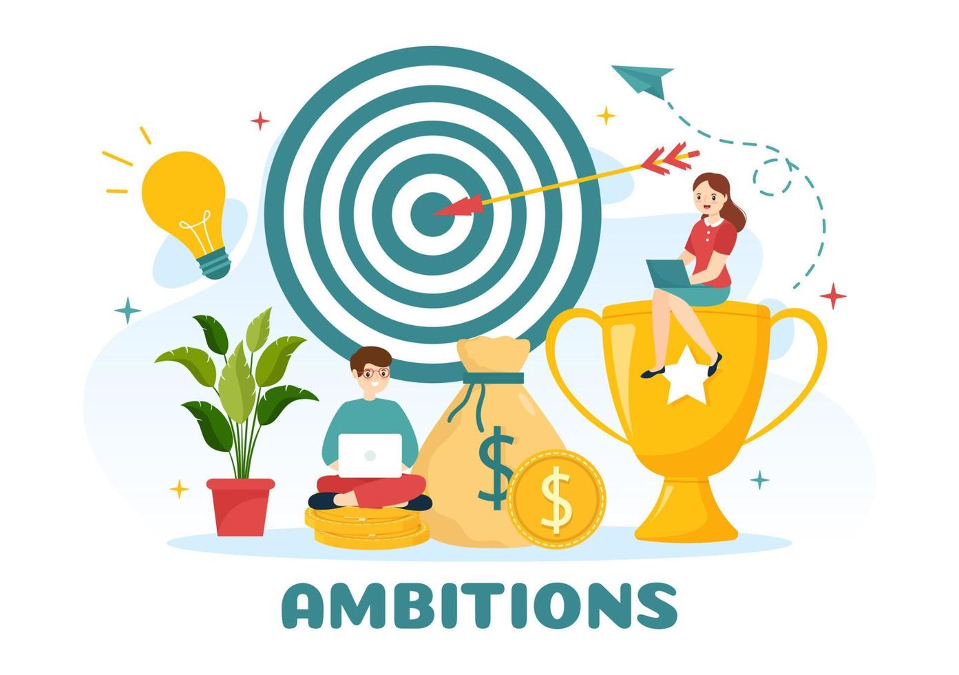 Ambition Illustration with Entrepreneur Climbing the Ladder to Success and Career Development in Flat Cartoon Business Plan Hand Drawing Template vector