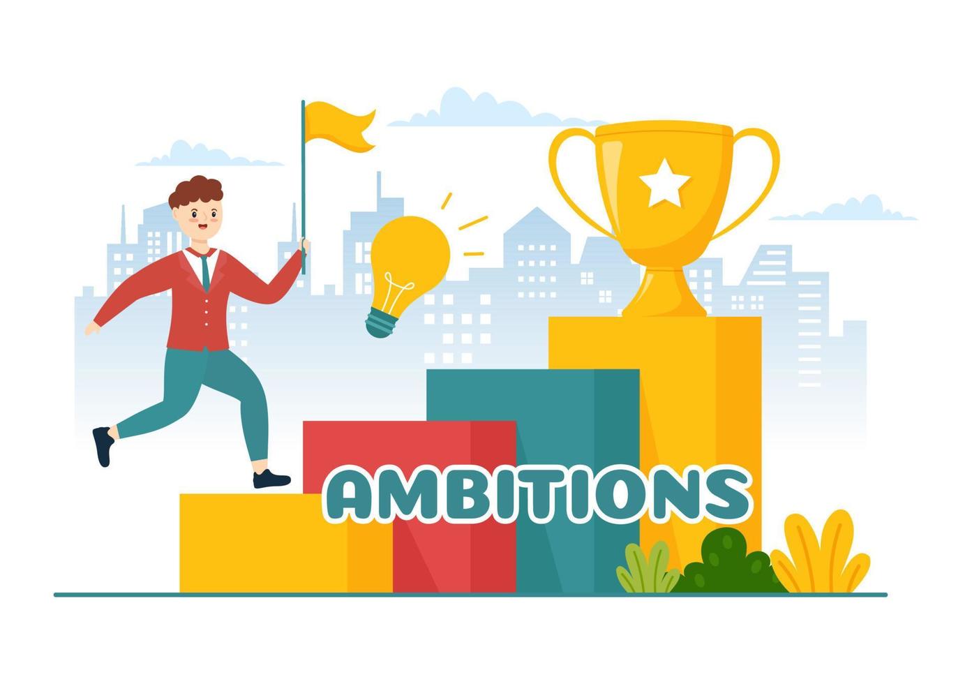 Ambition Illustration with Entrepreneur Climbing the Ladder to Success and Career Development in Flat Cartoon Business Plan Hand Drawing Template vector