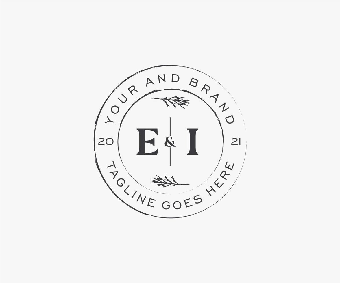 initial EI letters floral frames. Botanical feminine editable premade monoline unique decoration for greeting card, wedding invitation. vector
