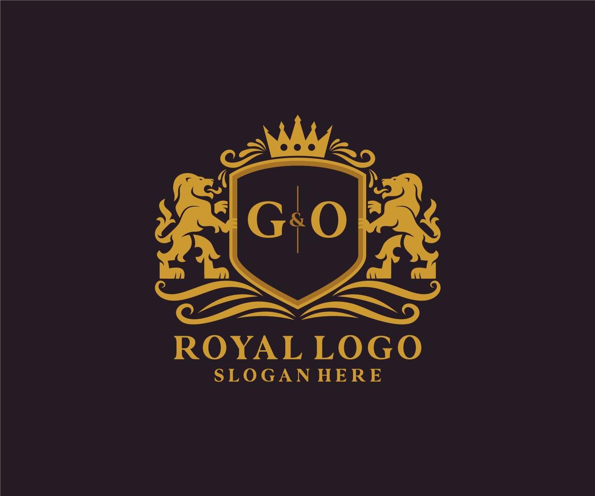 Initial GO Letter Lion Royal Luxury Logo template in vector art for Restaurant, Royalty, Boutique, Cafe, Hotel, Heraldic, Jewelry, Fashion and other vector illustration.